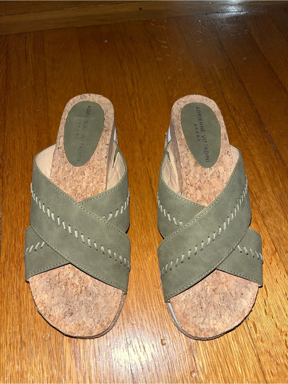 Adrienne Vittadini Olive Crisscross Cork Slide Mules - Picture 1 of 6